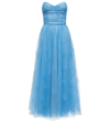 MONIQUE LHUILLIER STRAPLESS DOTTED TULLE GOWN