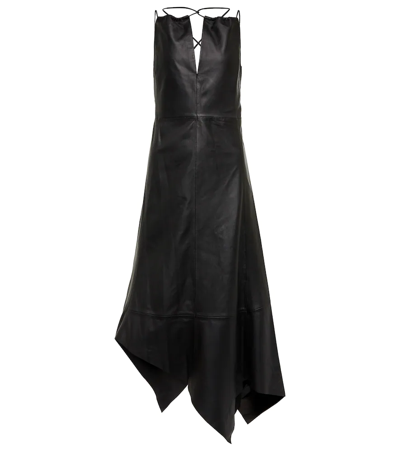 Acne Studios Luisen Asymmetric Leather Midi Dress In Black