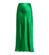 Vince Flared Mid-rise Crushed Satin Slip Midi Skirt In Emerald-331eme