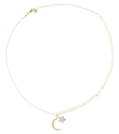 Sydney Evan Half Moon 14kt Gold Choker With Diamonds In Yg Pearl