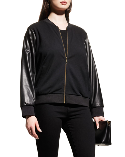Michael Michael Kors Plus Size Mixed Media Bomber Jacket In Black