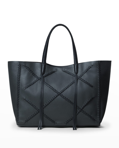 Callista Crisscross Grain Leather Tote Bag In Charcoal