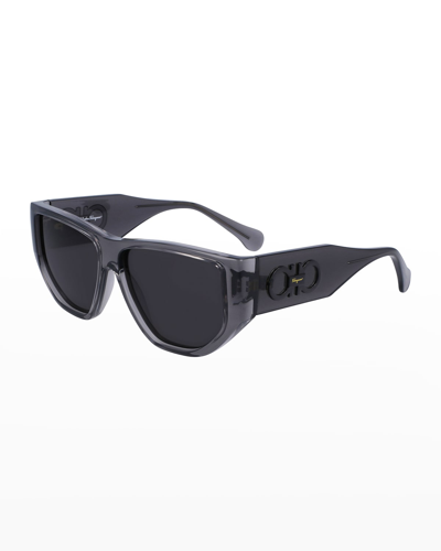 Ferragamo Monochrome Rectangle Plastic Sunglasses In Transparent Grey