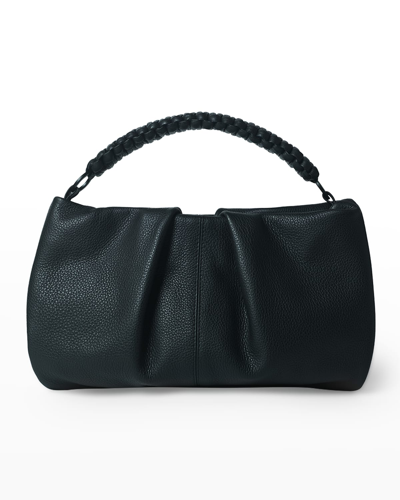 Callista Maxi Pleated Grain Leather Top-handle Bag In Black