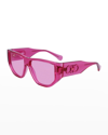 Ferragamo Monochrome Rectangle Plastic Sunglasses In Transparent Pink