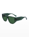 Ferragamo Monochrome Rectangle Plastic Sunglasses In Transparent Green