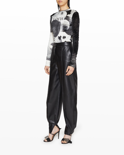 Loewe Balloon Pleated Leather Tapered Pants In Black