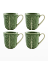 BORDALLO PINHEIRO CABBAGE 16.9 OZ. MUGS, GREEN - SET OF 4