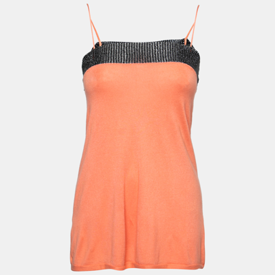 Pre-owned Emporio Armani Orange Beaded Detail Sleeveless Knit Top S