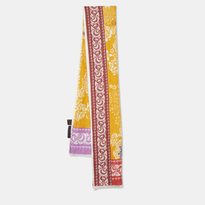 Pre-owned Etro Yellow Floral Print Linen Scarf