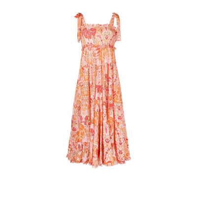 Zimmermann Orange Violet Smocked Tiered Floral Print Dress