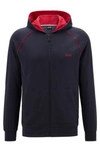 Hugo Boss Hooded Loungewear Jacket In Stretch Cotton With Logo In Dark Blue