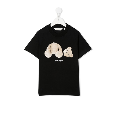 Palm Angels Kids' Black Bear Print Cotton T-shirt
