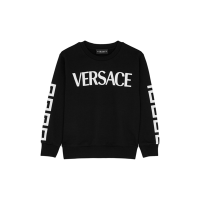 Versace Kids' Greca Logo-print Cotton Sweatshirt 4-14 Years In Nero+bianco