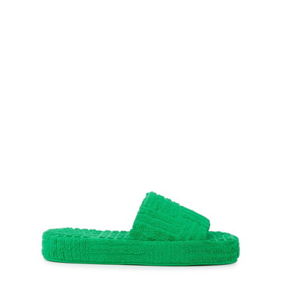 Bottega Veneta Resort Sponge Green Terry-jacquard Sliders In Grass