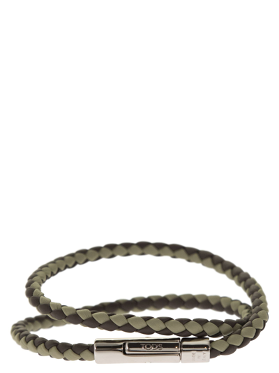 Tod's Two-tone Weave Wrap Bracelet In Green