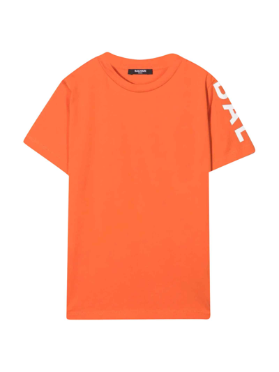 Balmain Teen Logo-print Cotton T-shirt In Orange