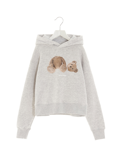 Palm Angels Kids' Bear Hoodie In Melange Grey