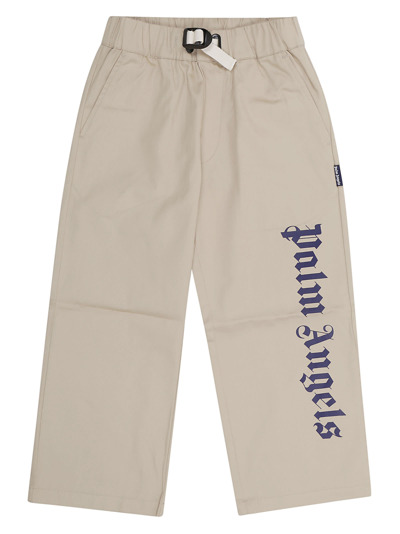 Palm Angels Kids' Drill Pants In Beige