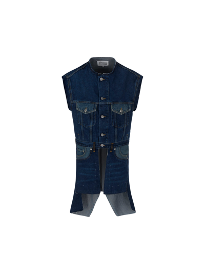 Maison Margiela Indigo Sleeveless Denim Jacket In Blue