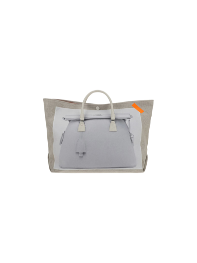 Maison Margiela New Printed Shopper Bag In Grey/neutrals