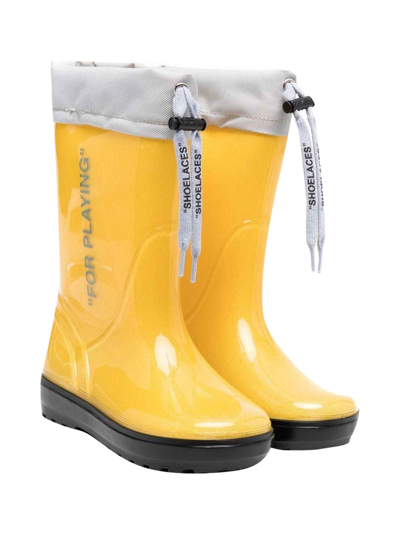 Off-white Kids' Yellow Printed Wellington Boots