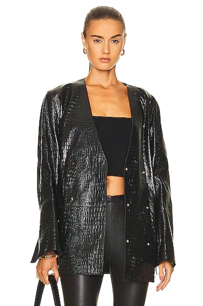 Totême Double-breasted Croc-effect Leather Blazer In Black