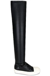 Rick Owens Black Knee-high Sneakers With Platform In Leather Woman In Black  Milk  & Milk