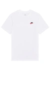 Nike Sportswear Embroidered Logo Micro Mark Solid Color Casual Round Neck Short Sleeve White In White  Black  & University Red