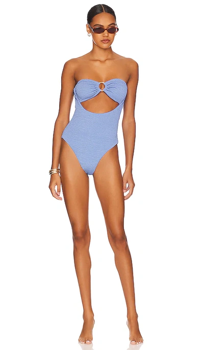 Weworewhat O-ring Textured Strapless One-piece Swimsuit In Blue Jean
