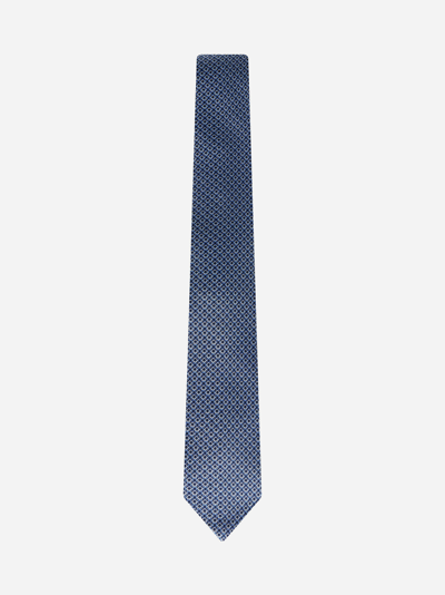 Ferragamo Laccio Geometric-pattern Silk Tie In Blue