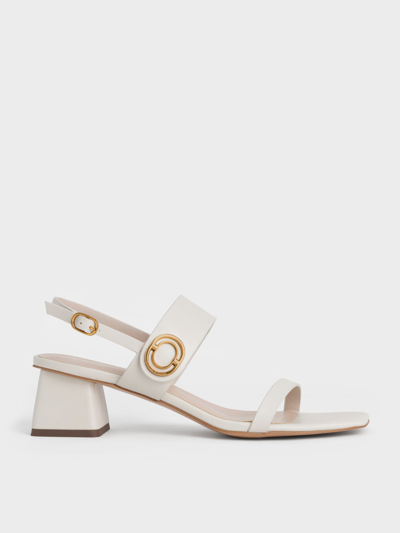 Charles & Keith Metallic Accent Trapeze Heel Sandals In Chalk