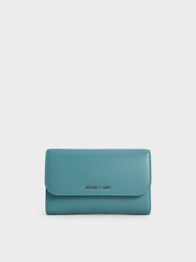 Charles & Keith Magnetic Front Flap Long Wallet In Teal