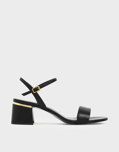 Charles & Keith Open Toe Ankle Strap Block Heel Sandals In Black