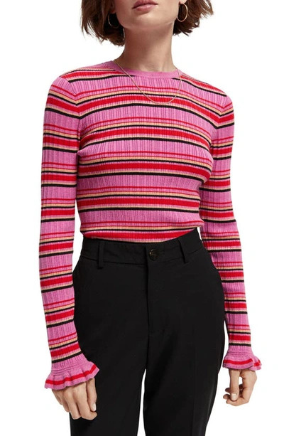 Scotch & Soda Stripe Ribbed Sweater In 5074-soft Rose