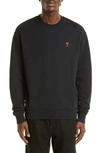 Ami Alexandre Mattiussi Embroidered Logo Organic Cotton Sweatshirt In Black