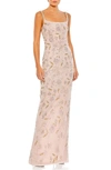 Mac Duggal Floral Beaded Sheath Gown In Rose