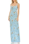 Mac Duggal Floral Beaded Square Neck Column Gown In Powder Blue