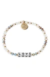 Little Words Project Love Beaded Stretch Bracelet In Gold/ Clear/ White