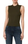 Hudson Mock Neck Wool Sleeveless Sweater In Olive Green