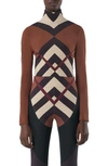 Burberry Chevron Check Jersey Roll-neck Top In Dark Birch Brown Pat