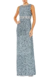 Mac Duggal Sequin Embellished Full Length Column Gown In Slate Blue