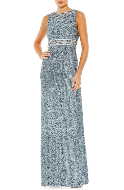 Mac Duggal Sequin Embellished Full Length Column Gown In Slate Blue