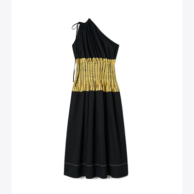 Tory Burch Sunset Stripe Colorblock One-shoulder Dress In Black