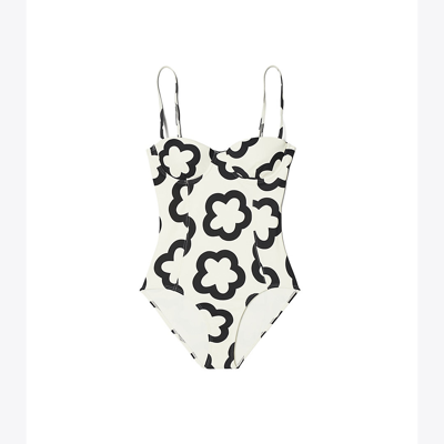 Tory Burch Flower-print Underwire One-piece Swimsuit In The Flower French Cream