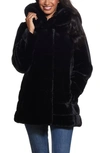 Gallery Hooded Faux Fur Coat In Black