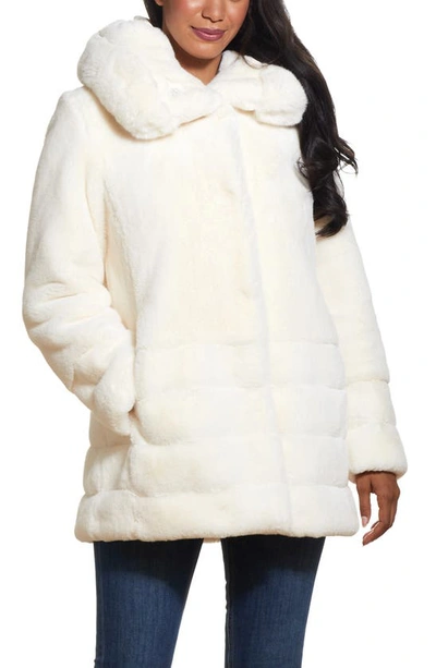 Gallery Hooded Faux Fur Coat In Cream
