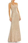 Mac Duggal One-shoulder Sequin Gown In Gold