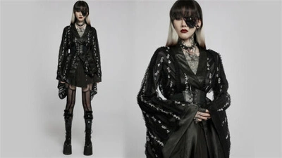 Pre-owned Punk Rave Lolita Japanese Kimono Coat Contrast Colour Lace Sashes Ruched Dress