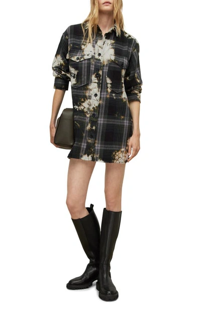 Allsaints Lily Plaid Cotton Shirtdress In Black